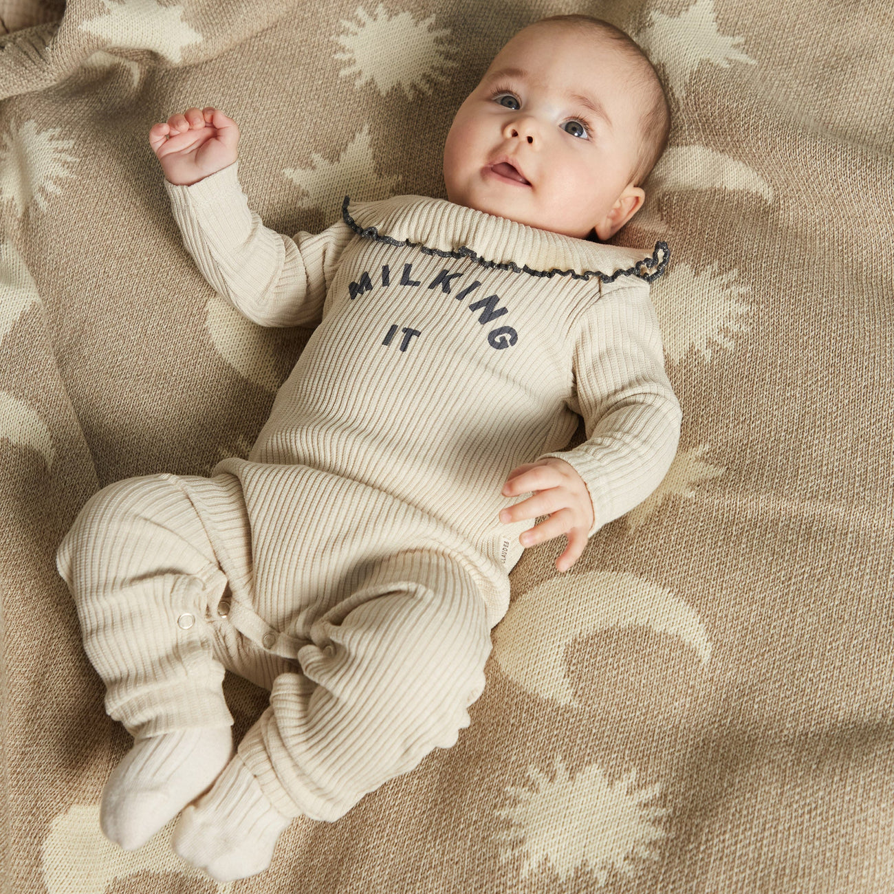 Cozmo Moon + Star Neutral Organic Knit Blanket